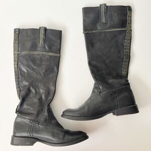 Vintage Frye Black Leather Tall Riding Boots Moto‎ Western Boho Women's Size 6